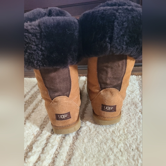 UGG Whitley Moccasin Boots Chestnut Suede Leather Tall Size 9 - Picture 3 of 7